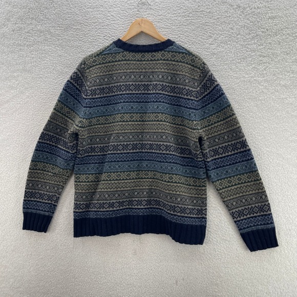 GAP Sweater Mens Large Green Blue Lambs Wool Fair Isle Nordic Outdoor Cabin Gorp - Picture 2 of 10